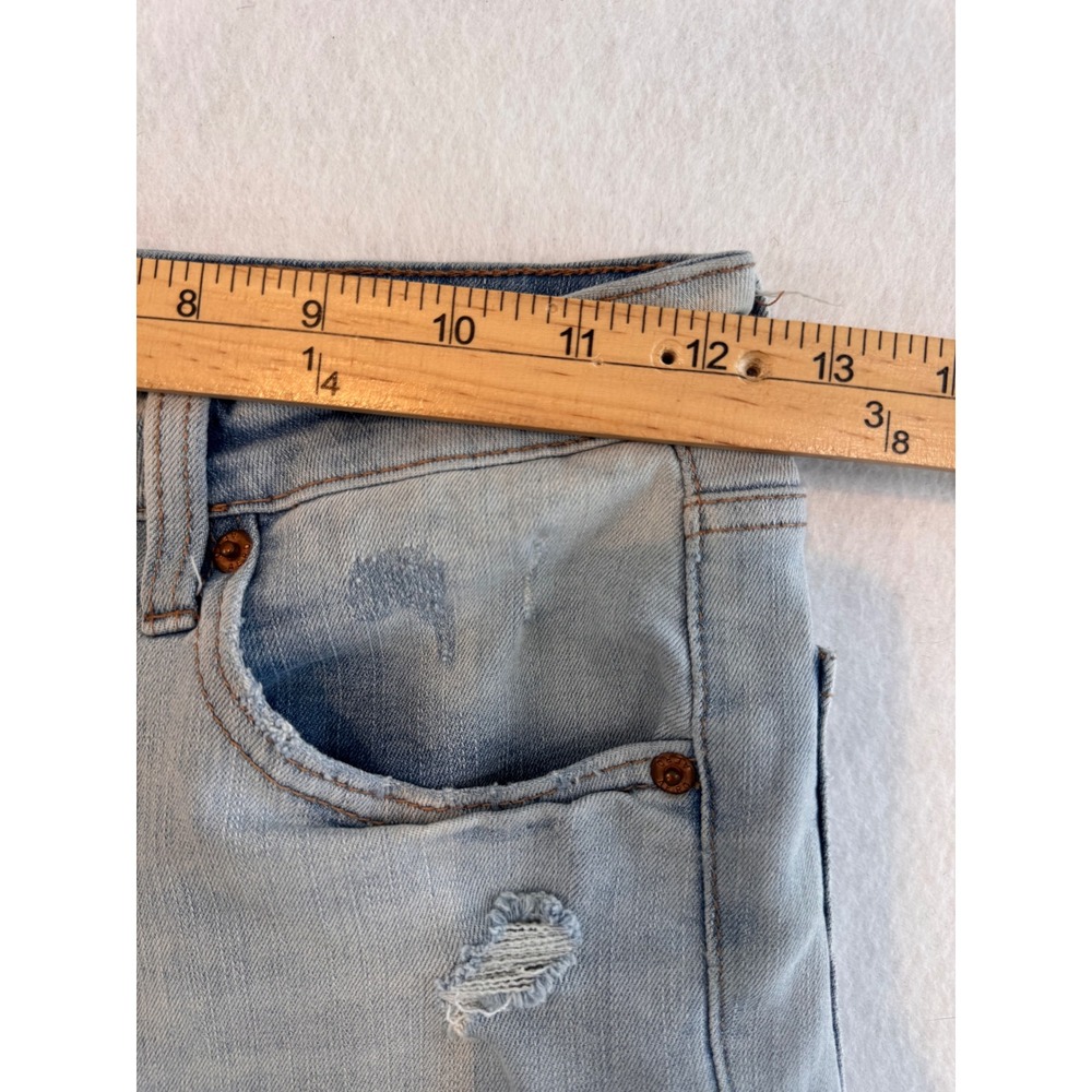 Aero Super High Rise Midi Distressed Denim Shorts Light Wash Button Fly Size 4 - Picture 5 of 7